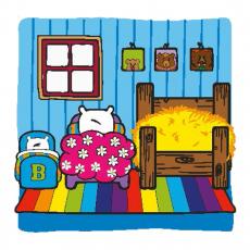 cartoon goldilocks scene, three beds
